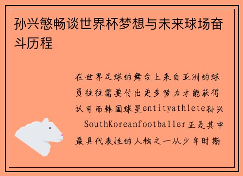 孙兴慜畅谈世界杯梦想与未来球场奋斗历程